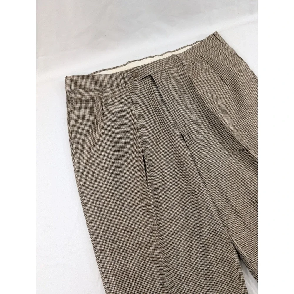 Harold Powell‎ 36x30 100% Wool  Trousers Pleated Cuffed Micro Houndstooth Exc!!!